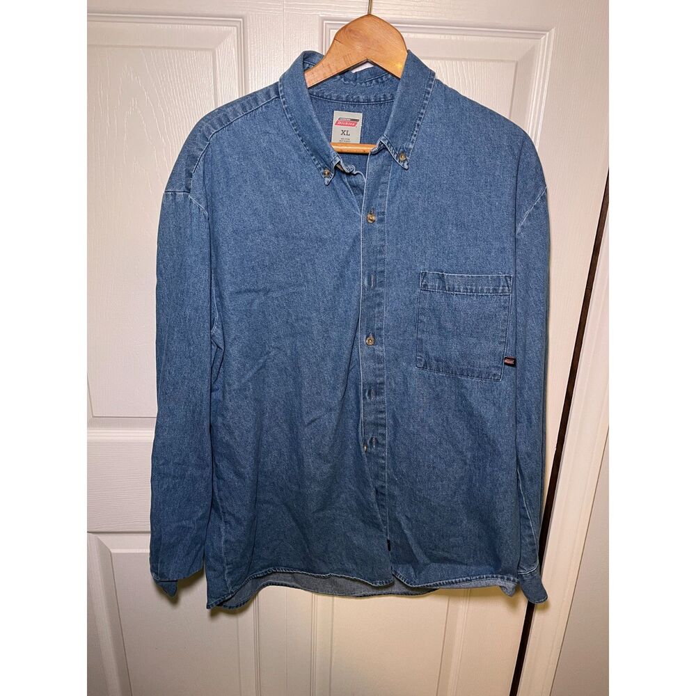 Dickies Denim Button Up Shirt Mens XL Long Sleeve Workwear Chambray